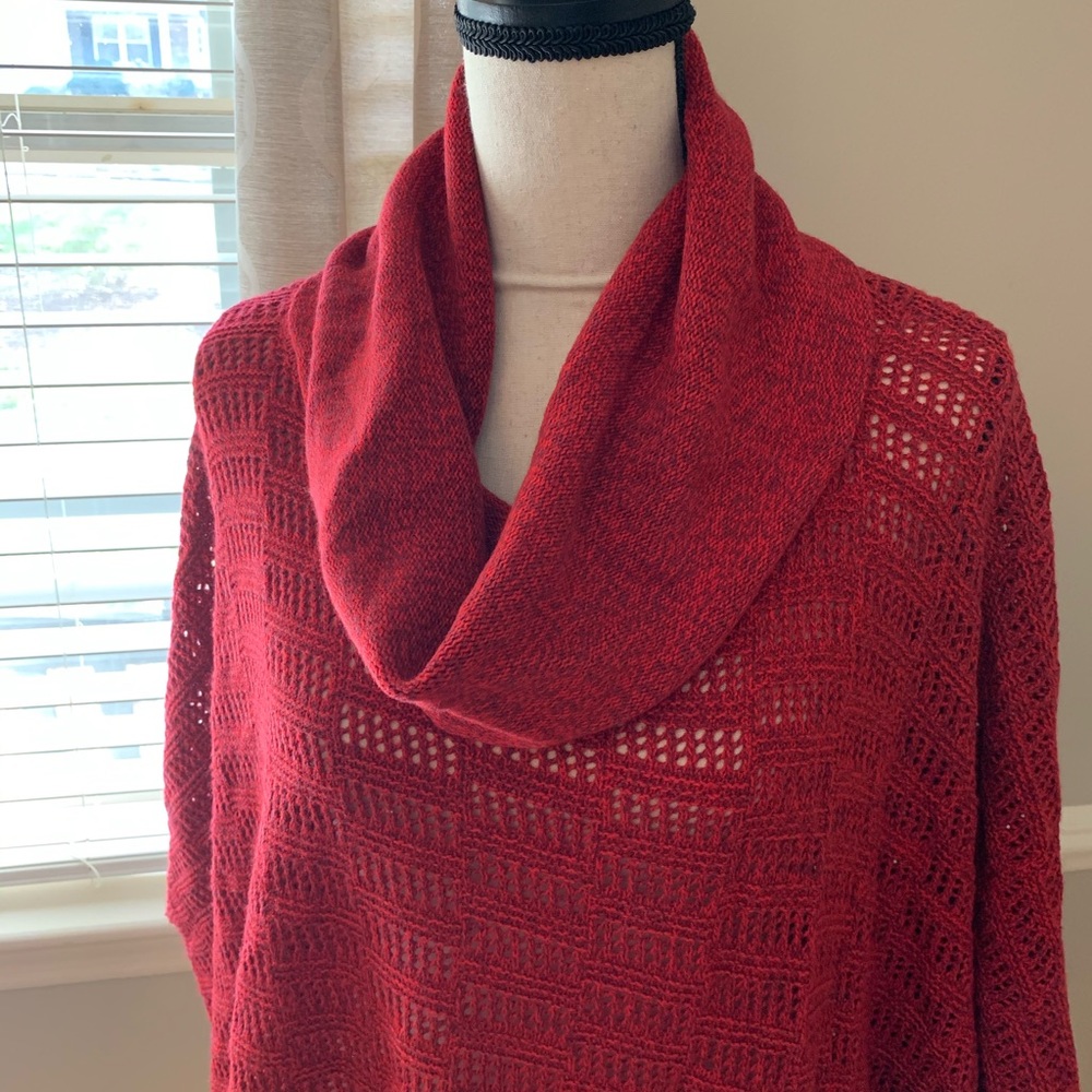 New‎ Direction Red Lightweight Poncho Sweater with Cowl Neck, Size Large - Picture 2 of 5